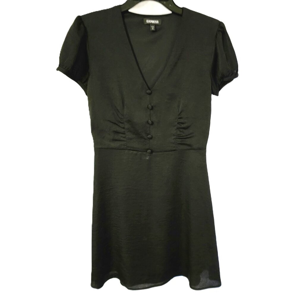 NWOT Express Black V-Neck 5 Button Cap Sleeve Shirtdress Size XS/TP